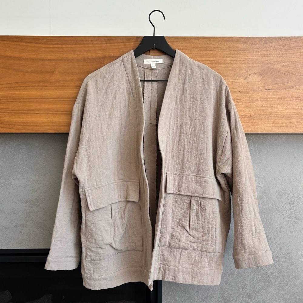 GRADE & GATHER OVERSIZED TEXTURED CARGO UTILITY JACKET, SIZE S/M